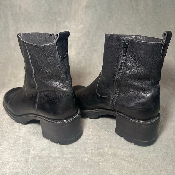 New Terrain Zip Ankle Boots Women Sz 7.5M Black Leather Chunky Heel Grunge Goth - Picture 8 of 16